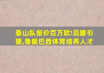 泰山队报价百万欧!后腰引援,鲁能巴西体育培养人才
